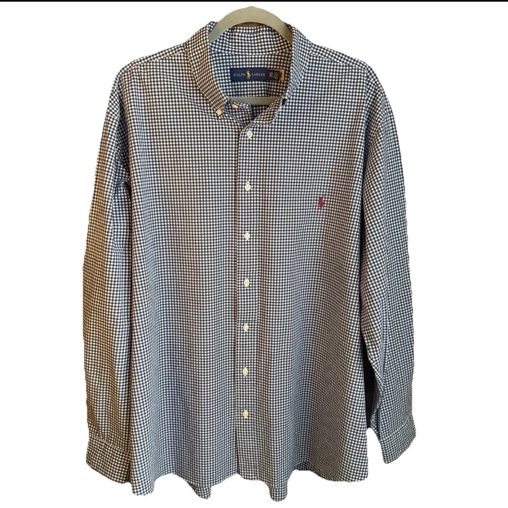 Polo Ralph Lauren Gingham Shirt 2XLT Big Tall Blue White Button Down